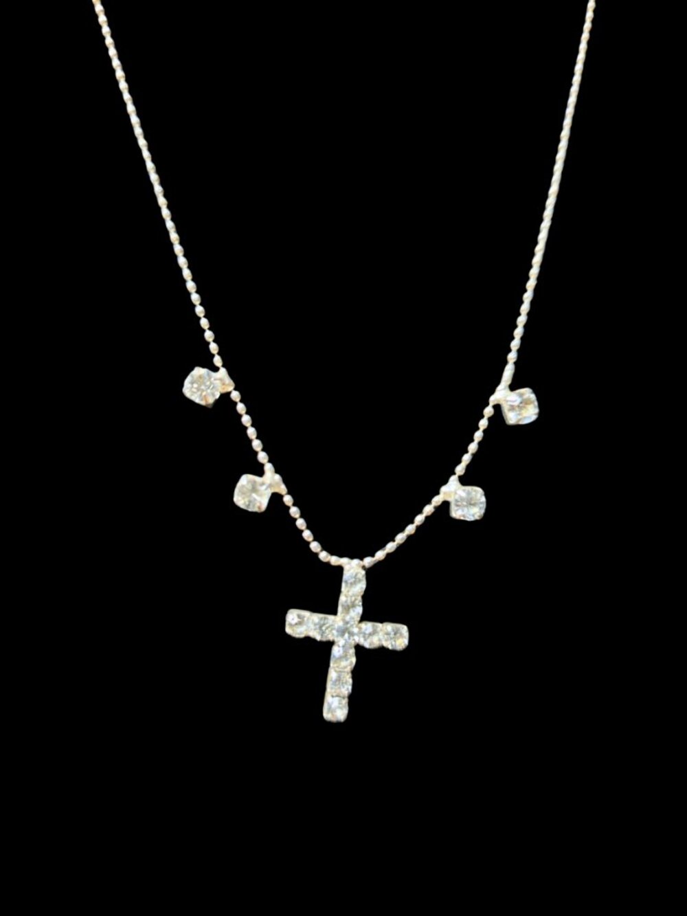 Vintage Jeweled Silver Cross Necklace